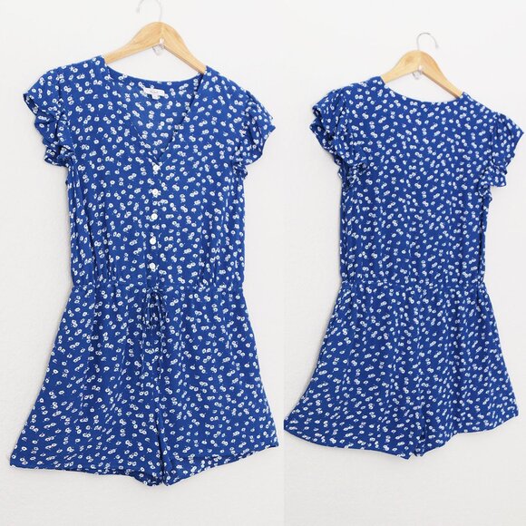 Rails Chloe Cobalt Floating Daisies Romper S Flutter Sleeves Blue Revolve $178 - Picture 15 of 16